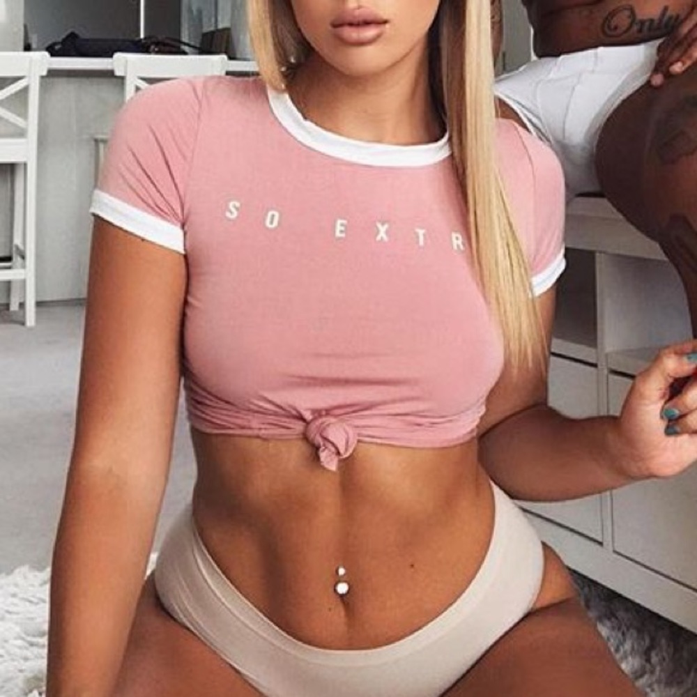 Fashion nova “so extra” baby pink ringer tee